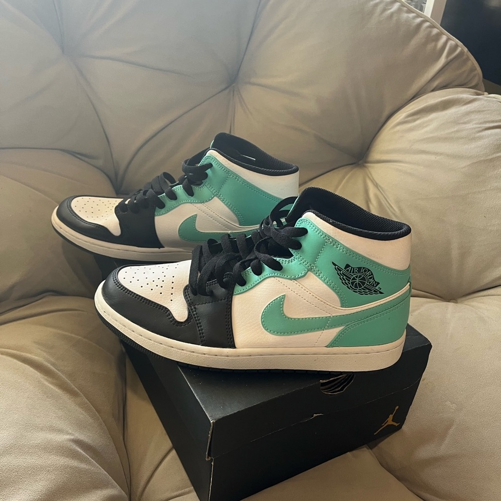 Air Jordan- tiffinay blue and black and white Jordan 1s
